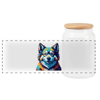 West Siberian Laika Dog Breed Cartoon Kawaii - Panoramic Cookie Jar with Wooden Lid - white - Front
