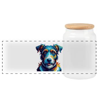 Draht Foxterrier Hunderasse Bunte Karikatur Kawaii - Panorama Keksdose mit Holzdeckel - Weiß - Vorne