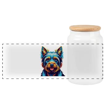 Terrier australien Chien Race Dessin animé Kawaii - Boîte à biscuits avec couvercle en bois - blanc - Devant