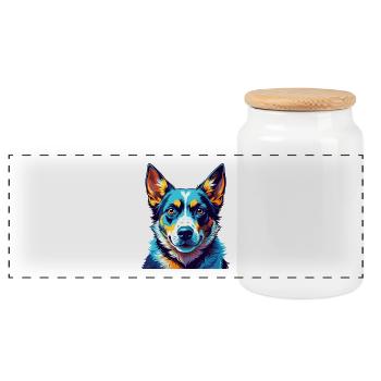 Australian Cattle Dog Breed Cartoon Kawaii - Panoramic Cookie Jar with Wooden Lid - white - Front