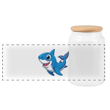Requin Mignon Mascotte Personnage De Dessin Animé Kawaii - Boîte à biscuits avec couvercle en bois - blanc - Devant