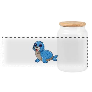 Seal Cute Mascot Cartoon Character Kawaii - Panoramic Cookie Jar with Wooden Lid - white - Front