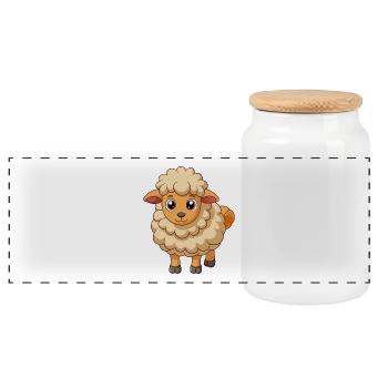 Sheep Cute Mascot Cartoon Character Kawaii - Panoramic Cookie Jar with Wooden Lid - white - Front