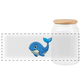 Whale Cute Mascot Cartoon Character Kawaii - Panoramic Cookie Jar with Wooden Lid - white - Front