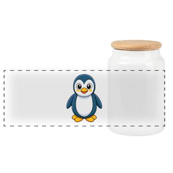 Pinguin Niedliche Maskottchen Cartoon Figur Kawaii - Panorama Keksdose mit Holzdeckel - Weiß - Vorne