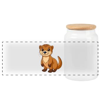 Otter Cute Mascot Cartoon Character Kawaii - Panoramic Cookie Jar with Wooden Lid - white - Front