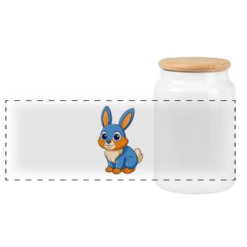 Rabbit Cute Mascot Cartoon Character Kawaii - Panoramic Cookie Jar with Wooden Lid - white - Front