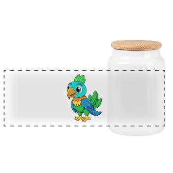 Perroquet mignon mascotte personnage de dessin animé Kawaii - Boîte à biscuits avec couvercle en bois - blanc - Devant