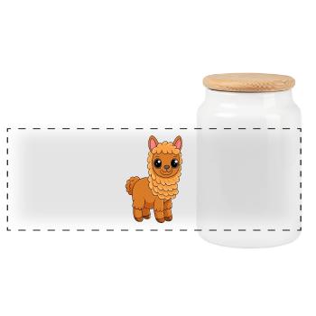 Alpaca Cute Mascot Cartoon Character Kawaii - Panoramic Cookie Jar with Wooden Lid - white - Front