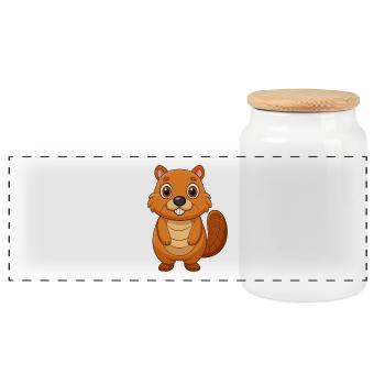 Castor Mascotte mignonne Personnage de dessin animé Kawaii - Boîte à biscuits avec couvercle en bois - blanc - Devant