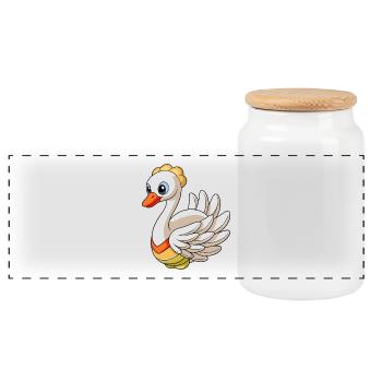 Cygne Mascotte mignonne Personnage de dessin animé Kawaii - Boîte à biscuits avec couvercle en bois - blanc - Devant