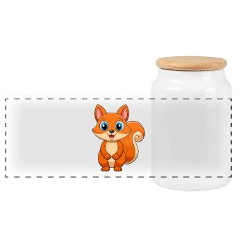 Squirrel Cute Mascot Cartoon Character Kawaii - Panoramic Cookie Jar with Wooden Lid - white - Front