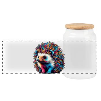 Hedgehog - Panoramic Cookie Jar with Wooden Lid - white - Front