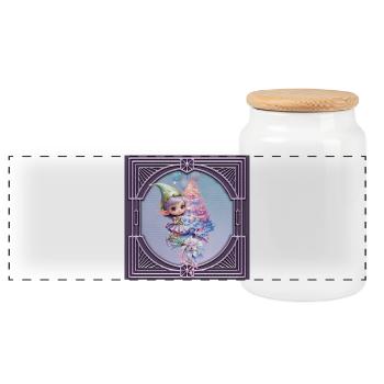 Niedlicher Weihnachtself in zarten violetten Farben - Panorama Keksdose mit Holzdeckel - Weiß - Vorne