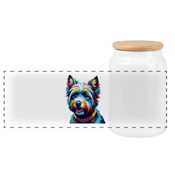 West Highland Terrier Dog Breed Cartoon Kawaii - Panoramic Cookie Jar with Wooden Lid - white - Front