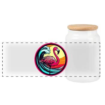 Flamingo - Panoramic Cookie Jar with Wooden Lid - white - Front
