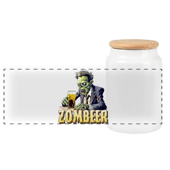 Zombier - Zombie et bière Bière Happy Halloween - Boîte à biscuits avec couvercle en bois - blanc - Devant