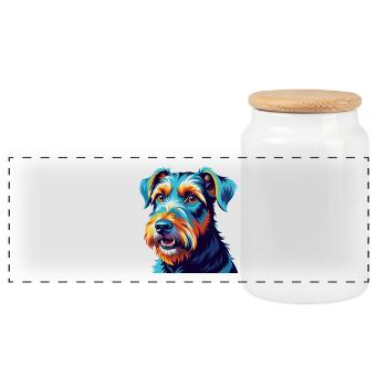 Airedale Terrier Hunderasse Bunte Karikatur Kawaii - Panorama Keksdose mit Holzdeckel - Weiß - Vorne
