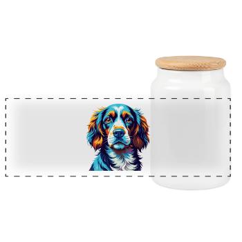 Épagneul alpin Chien race Coloré Dessin animé Kawaii - Boîte à biscuits avec couvercle en bois - blanc - Devant