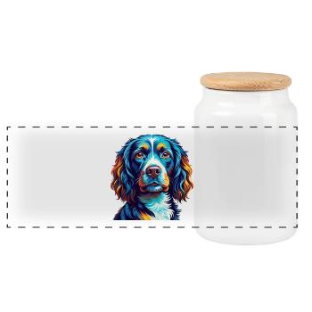 American Water Spaniel Dog Breed Cartoon Kawaii - Panoramic Cookie Jar with Wooden Lid - white - Front