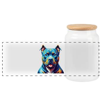 American Pitbull Terrier Dog Breed Cartoon Kawaii - Panoramic Cookie Jar with Wooden Lid - white - Front