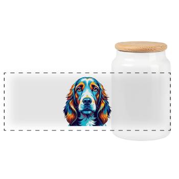 Basset Fauve De Bretagne Dog Breed Cartoon Kawaii - Panoramic Cookie Jar with Wooden Lid - white - Front