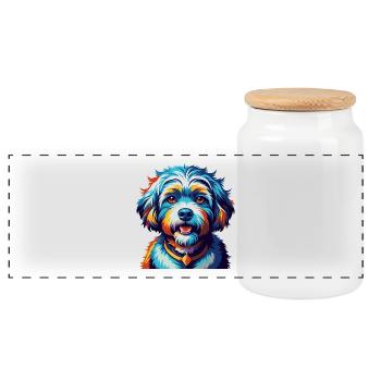 Bichon frisé Race de chien Dessin animé coloré Kawaii - Boîte à biscuits avec couvercle en bois - blanc - Devant