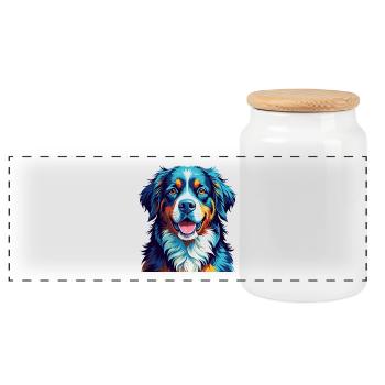 Bernese Mountain Dog Breed Colorful Cartoon Kawaii - Panoramic Cookie Jar with Wooden Lid - white - Front