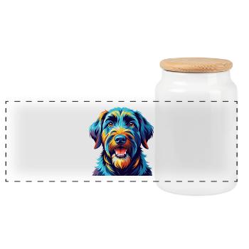 Schwarzer Russischer Terrier Hund Rasse Karikatur Kawaii - Panorama Keksdose mit Holzdeckel - Weiß - Vorne