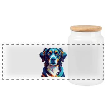 Braque Auvergne Dog Breed Colorful Cartoon Kawaii - Panoramic Cookie Jar with Wooden Lid - white - Front