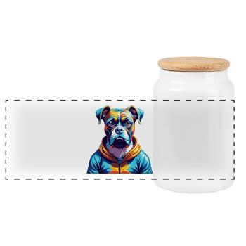 Boxer Hund Rasse Buntes Aquarell Karikatur Kawaii - Panorama Keksdose mit Holzdeckel - Weiß - Vorne
