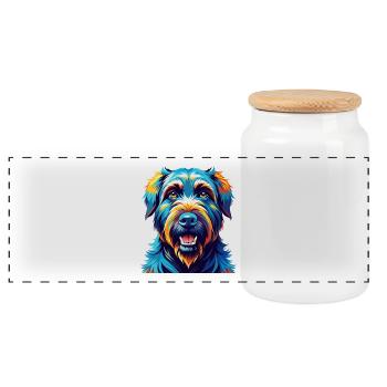 Bouvier des Flandres Race de chien Dessin animé Kawaii - Boîte à biscuits avec couvercle en bois - blanc - Devant
