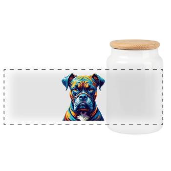 Bull Boxer Hund Rasse Bunt Karikatur Kawaii - Panorama Keksdose mit Holzdeckel - Weiß - Vorne