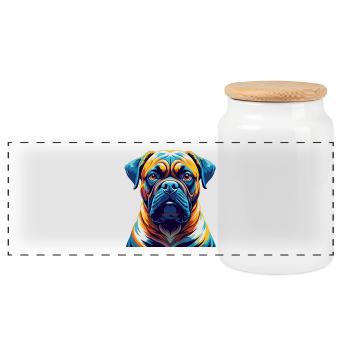 Bullmastiff Dog Breed Colorful Cartoon Kawaii - Panoramic Cookie Jar with Wooden Lid - white - Front