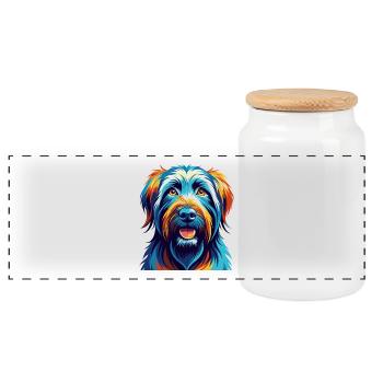 Briard Dog Breed Colorful Cartoon Kawaii - Panoramic Cookie Jar with Wooden Lid - white - Front