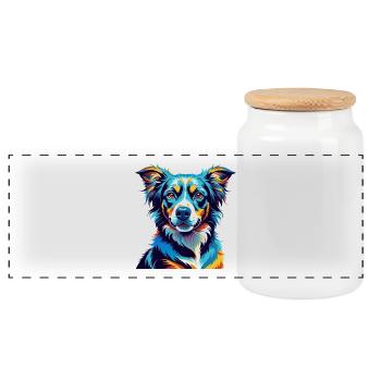 Cao Da Serra De Aires Dog Breed Cartoon Kawaii - Panoramic Cookie Jar with Wooden Lid - white - Front