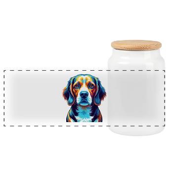 Beagle Harrier Chien Race Coloré Dessin animé Kawaii - Boîte à biscuits avec couvercle en bois - blanc - Devant