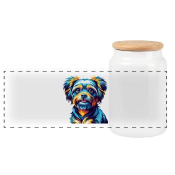 Bichon Yorkie Hunderasse Bunte Karikatur Kawaii - Panorama Keksdose mit Holzdeckel - Weiß - Vorne