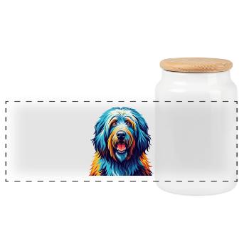 Bergamasker Schäferhund Rasse Bunte Karikatur Kawaii - Panorama Keksdose mit Holzdeckel - Weiß - Vorne