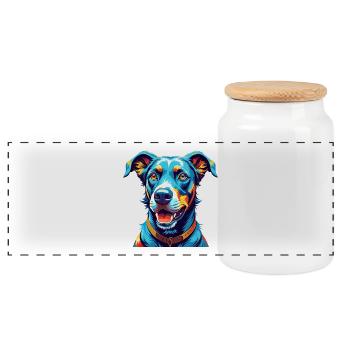 Blue Lacy Dog Breed Colorful Cartoon Kawaii - Panoramic Cookie Jar with Wooden Lid - white - Front