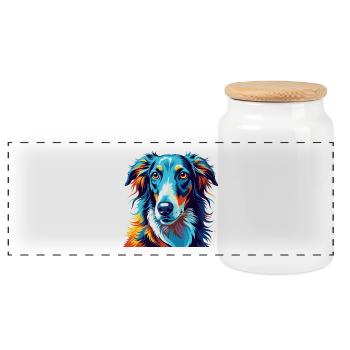 Borzoi Dog Breed Colorful Cartoon Kawaii - Panoramic Cookie Jar with Wooden Lid - white - Front