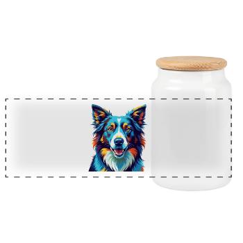 Border Collie Chien Race Coloré Dessin animé Kawaii - Boîte à biscuits avec couvercle en bois - blanc - Devant