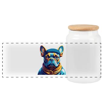 Chien Français Hunderasse Bunte Karikatur Kawaii - Panorama Keksdose mit Holzdeckel - Weiß - Vorne