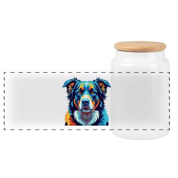 Central Asian Shepherd Dog Breed Cartoon Kawaii - Panoramic Cookie Jar with Wooden Lid - white - Front