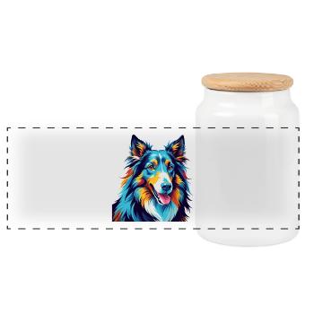 Collie Chien Race Coloré Dessin Animé Kawaii - Boîte à biscuits avec couvercle en bois - blanc - Devant