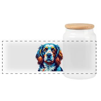 Clumber Spaniel Hunderasse Bunte Karikatur Kawaii - Panorama Keksdose mit Holzdeckel - Weiß - Vorne