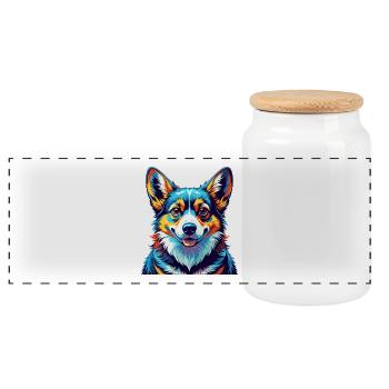 Corgi Chien Race Coloré Aquarelle Dessin Animé Kawaii - Boîte à biscuits avec couvercle en bois - blanc - Devant