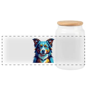 Chien de berger Cumberland race Coloré Dessin animé Kawaii - Boîte à biscuits avec couvercle en bois - blanc - Devant