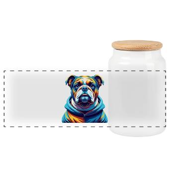 Bulldog Breed Colorful Watercolor Cartoon Kawaii - Panoramic Cookie Jar with Wooden Lid - white - Front