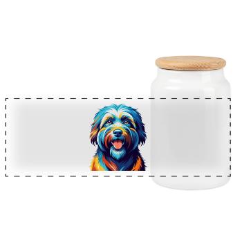 Chien de berger catalan race coloré dessin animé kawaii - Boîte à biscuits avec couvercle en bois - blanc - Devant